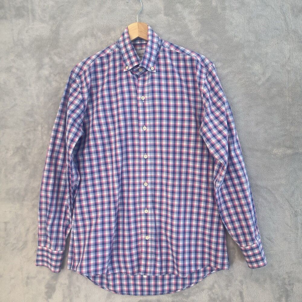 Ledbury Shirt Mens Large Pink Madras Button Down Long Sleeve EUC